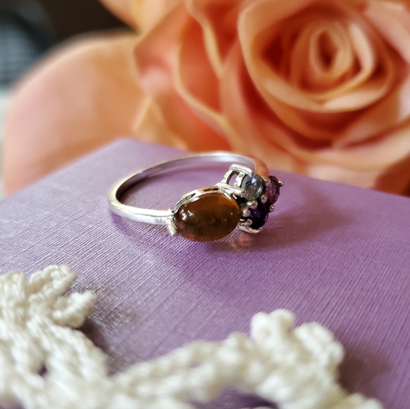 Natural Multi Tourmaline, Garnet, Amethyst & Topaz 925 Silver Ring Sz 6.75 J-474 - Picture 3 of 10